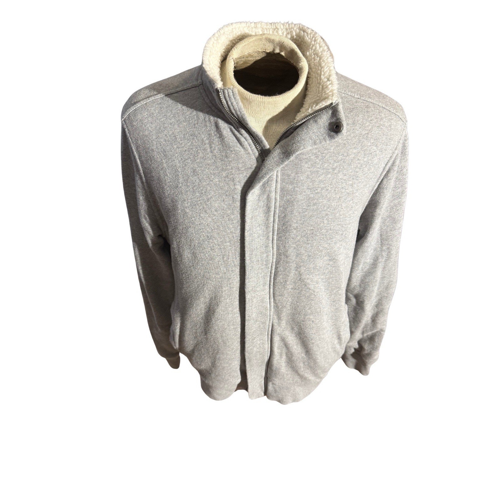 Lucky Brand Grey Label Sherpa Lined Jacket Men L Gray Full Zip Fleece Collar 275